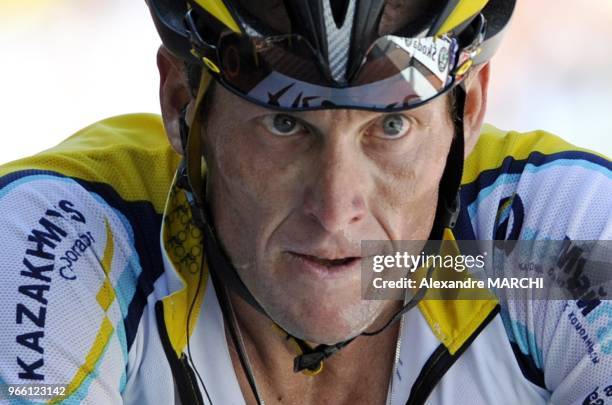 Seven-time Tour de France winner and Kazakh cycling team Astana 's Lance Armstrong of the United States is pictured after sprinting during fifteenth...