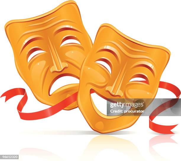 illustrazioni stock, clip art, cartoni animati e icone di tendenza di golden teatro maschere - theatrical masks