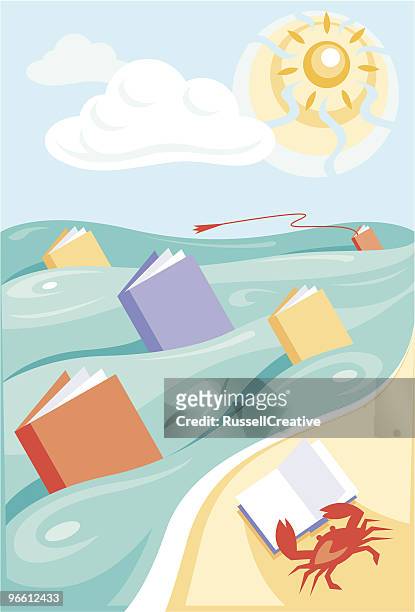 reading by the seaside - bookmarker stock illustrations