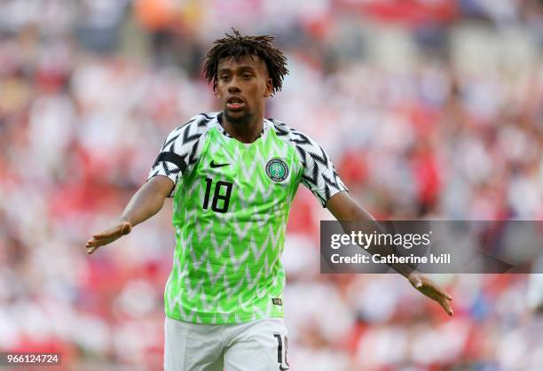 Alex Iwobi of Nigeria during the International Friendly match between England and Nigeria at Wembley Stadium on June 2, 2018 in London, England.