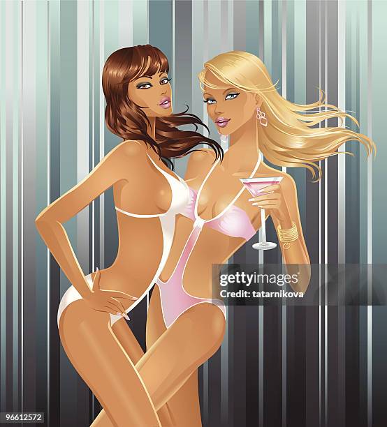 dancing showgirls - girls night out stock illustrations