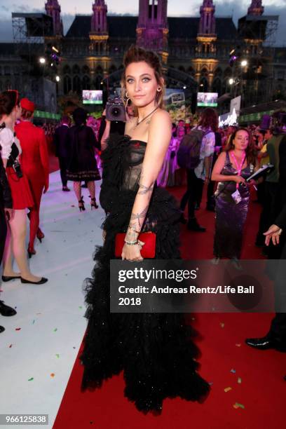 Paris Jackson arrives for the Life Ball 2018 at City Hall on June 2, 2018 in Vienna, Austria. The Life Ball, an annual charity event raising funds...