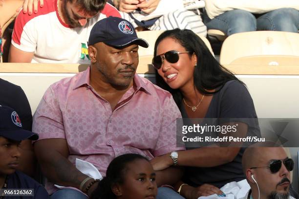 Former Boxer Mike Tyson and his wife Kiki Tyson are seen supporting Serena Williams during the 2018 French Open - Day Seven at Roland Garros on June...