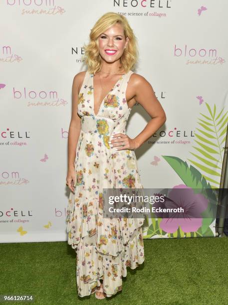 Singer Kimberly Caldwell arrives at the Inaugural Celebrity Bloom Summit at The Beverly Hilton Hotel on June 2, 2018 in Beverly Hills, California.