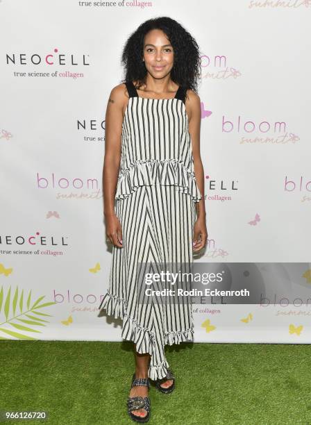 Actress Marsha Thomason arrives at the Inaugural Celebrity Bloom Summit at The Beverly Hilton Hotel on June 2, 2018 in Beverly Hills, California.