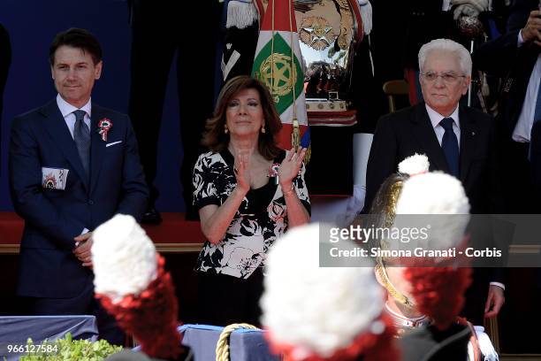 Premier Giuseppe Conte, Maria Elisabetta Alberti Casellati, Sergio Mattarella participate in the Military Parade for the celebrations of the Feast of...