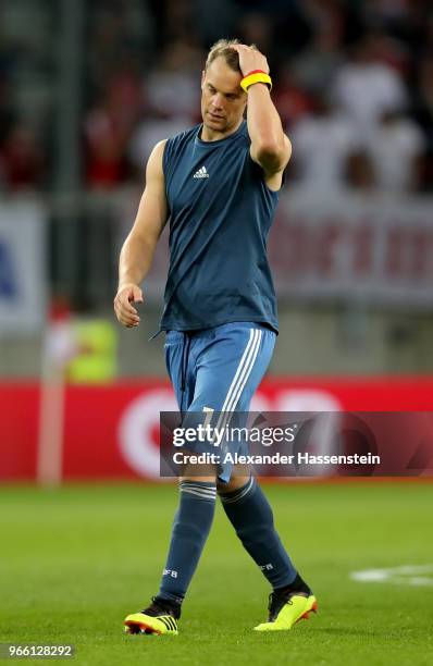 Manuel Neuer, goalkeeper of Germany reacts after the International Friendly match between Austria and Germany at Woerthersee Stadion on June 2, 2018...