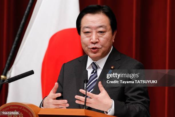 Japan's Prime Minister Yoshihiko Noda speaks during a press conference at his official residence in Tokyo, Japan on January 13, 2012.