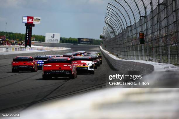 Cars race during the NASCAR Xfinity Series Pocono Green 250 Recycled by J.P. Mascaro & Sons at Pocono Raceway on June 2, 2018 in Long Pond,...