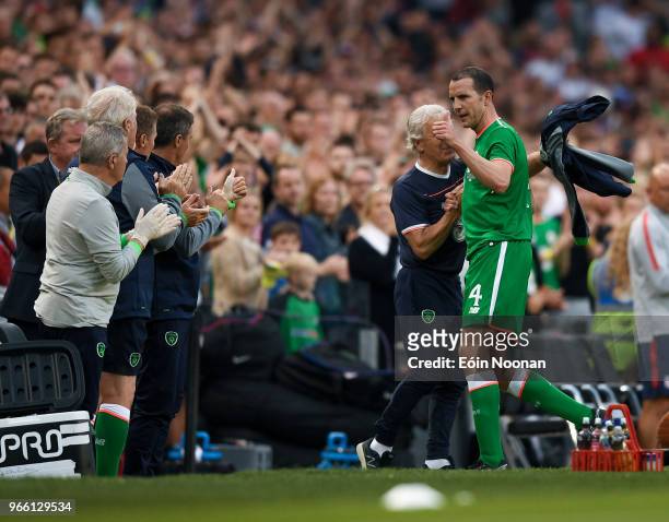 Dublin , Ireland - 2 June 2018; John O'Shea of Republic of Ireland after being substituted during the International Friendly match between Republic...