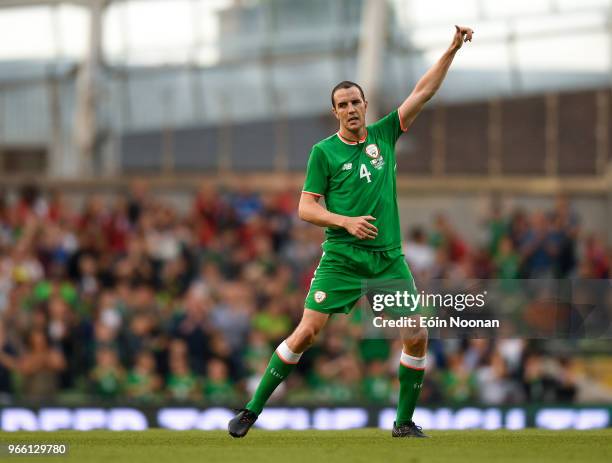 Dublin , Ireland - 2 June 2018; John O'Shea of Republic of Ireland acknowledges the crowd after being substituted during the International Friendly...