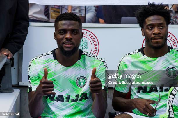 John Ogu of Nigeria, Ola Aina of Nigeria during the International Friendly match between England v Nigeria at the Wembley Stadium on June 2, 2018 in...