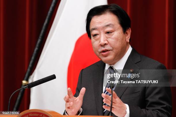 Japan's Prime Minister Yoshihiko Noda speaks during a press conference at his official residence in Tokyo, Japan on January 13, 2012.