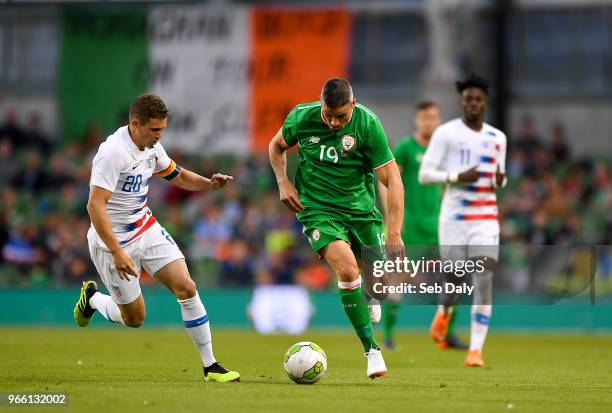 Dublin , Ireland - 2 June 2018; Jonathan Walters of Republic of Ireland in action against Wil Trapp of United States during the International...