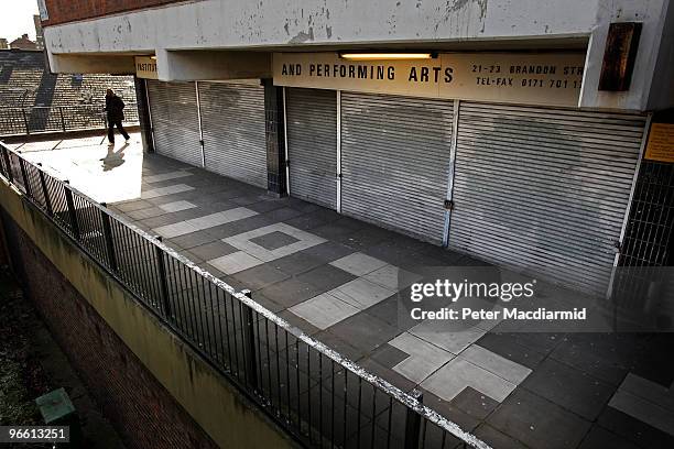 The year that a group of shops was built is laid out in paving stones on the Heygate housing estate near Elephant and Castle on February 11, 2010 in...