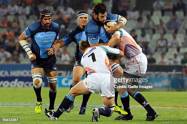 Danie Rossouw for the Bulls and Juan Smith for the Cheetahs during the Super 14 match between Vodacom Cheetahs and Vodacom Bulls from Vodacom Park on...