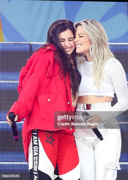 Recording artists Lauren Jauregui and Halsey perform during ABC's "Good Morning America" at Rumsey Playfield, Central Park on June 1, 2018 in New...