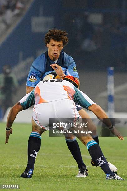 Zane Kirchner for the Bulls and Corne Uys for the Cheetahs during the Super 14 match between Vodacom Cheetahs and Vodacom Bulls from Vodacom Park on...