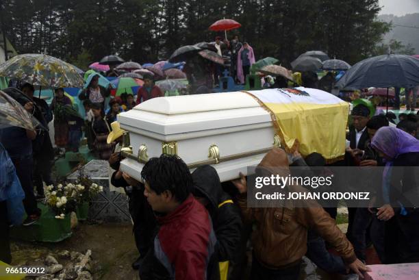 Indigenous people carry the coffin of Claudia Gomez, a 19-year-old Guatemalan woman who was allegedly shot and killed by a U.S. Border patrol agent,...