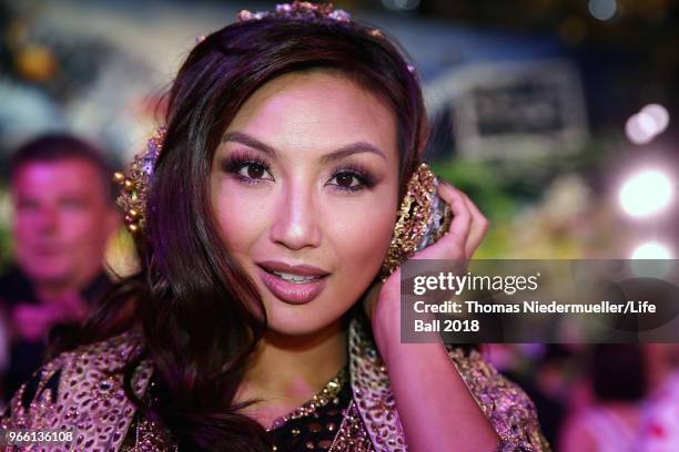 Jeannie Mai arrives for the Life Ball 2018 at City Hall on June 2, 2018 in Vienna, Austria. The Life Ball, an annual charity event raising funds for...