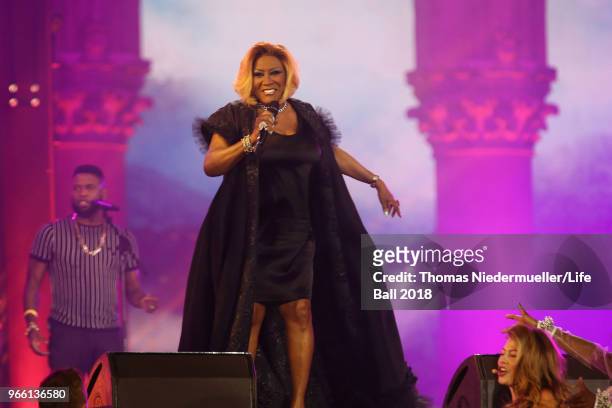Patty LaBelle performs on stage during the Life Ball 2018 show at City Hall on June 2, 2018 in Vienna, Austria. The Life Ball, an annual charity...