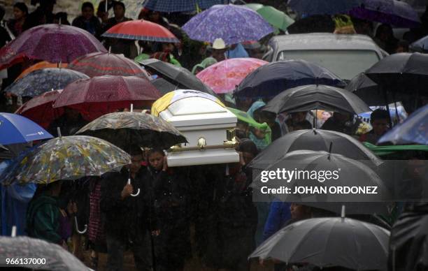 Indigenous people carry the coffin of Claudia Gomez, a 19-year-old Guatemalan woman who was allegedly shot and killed by a U.S. Border patrol agent,...