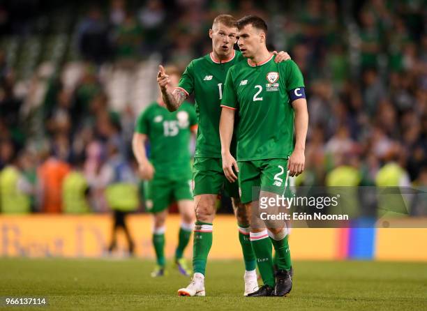 Dublin , Ireland - 2 June 2018; James McClean, left, and Seamus Coleman of Republic of Ireland after the International Friendly match between...