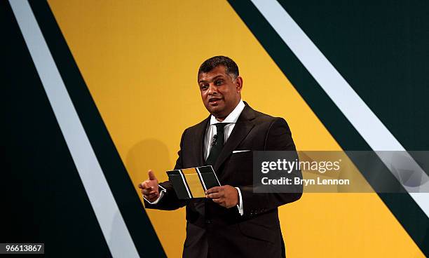 Team Principal Tony Fernandes addresses the crowd at the during the Lotus F1 launch at The Royal Horticultural Halls on February 12, 2010 in London,...