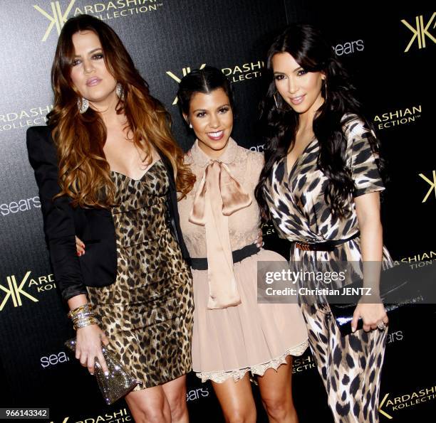 Khloe Kardashian, Kourtney Kardashian and Kim Kardashian at the Kardashian Kollection Launch Party held at the Colony in Hollywood, USA on August 17,...