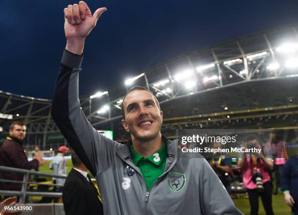 Dublin , Ireland - 2 June 2018; John O'Shea of Republic of Ireland acknowledges the crowd after the International Friendly match between Republic of...