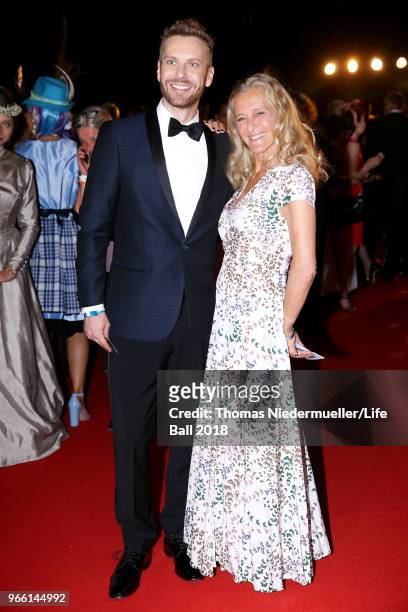 Christoph Feurstein and Kathrin Zechner attend the LIFE+ Solidarity Gala prior to the Life Ball at City Hall on June 2, 2018 in Vienna, Austria. The...