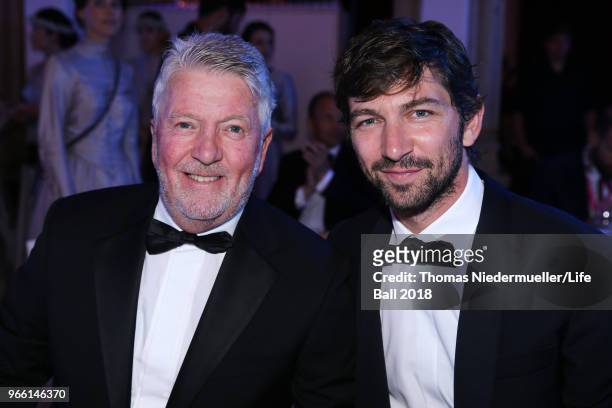 Dick Huisman and Michiel Huisman attend the LIFE+ Solidarity Gala prior to the Life Ball at City Hall on June 2, 2018 in Vienna, Austria. The Life...