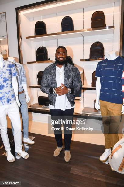 Landon Collins poses at the Michael Kors & GQ Summer Kickoff With Landon Collins on June 2, 2018 in Short Hills City.