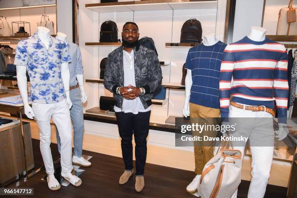 Landon Collins poses at the Michael Kors & GQ Summer Kickoff With Landon Collins on June 2, 2018 in Short Hills City.