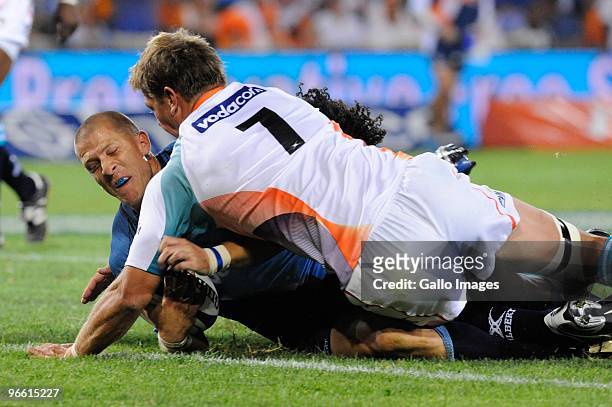 Jaco Pretorius for the Bulls and Juan Smith for the Cheetahs during the Super 14 match between Vodacom Cheetahs and Vodacom Bulls from Vodacom Park...