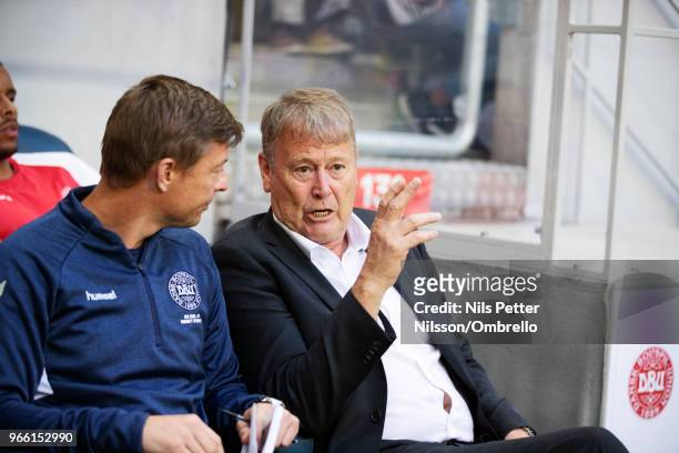 Age Hareide, head coach of Denmark during the International Friendly match between Sweden and Denmark at Friends Arena on June 2, 2018 in Solna,...