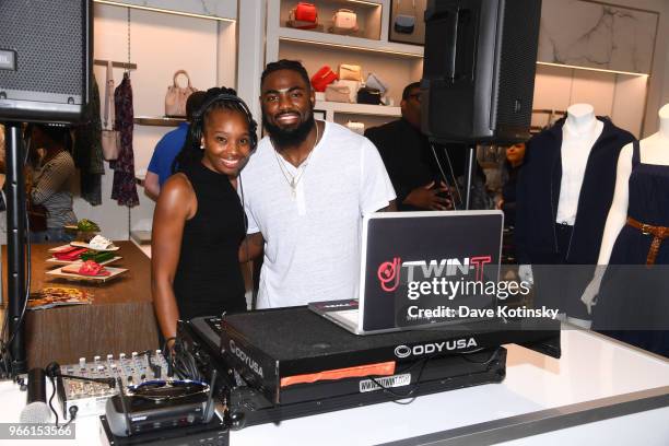 TwinT and Landon Collins poses at the Michael Kors & GQ Summer Kickoff With Landon Collins on June 2, 2018 in Short Hills City.