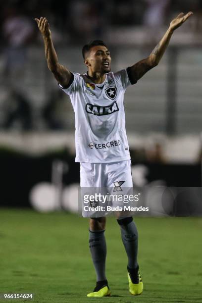 Kieza of Botafogo celebrates a scored goal during a match between Vasco da Gama and Botafogo as part of Brasileirao Series A 2018 at Sao Januario...