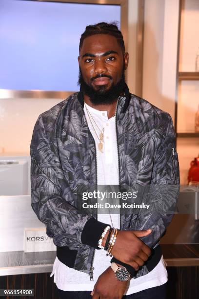 Landon Collins poses at the Michael Kors & GQ Summer Kickoff With Landon Collins on June 2, 2018 in Short Hills City.