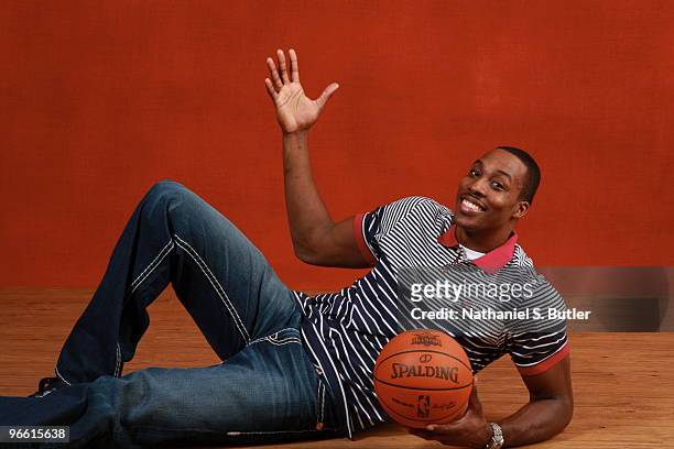Dwight Howard of the Orlando Magic poses for a portait during the NBA Circuit as part of the 2010 All-Star weekend on February 12, 2010 at the Hyatt...