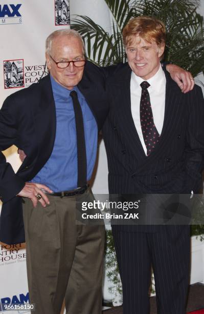 Paul Newman and Robert Redford arrive to a Gala Benefit for the Westport Country Playhouse held at the Hyatt Regency Hotel, Greenwich Connecticut.