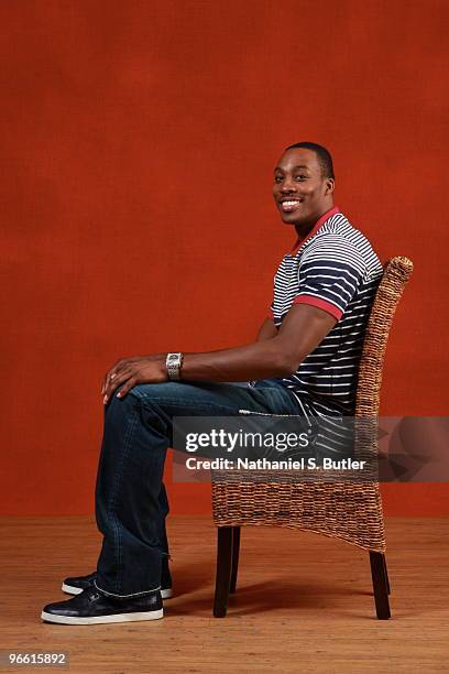 Dwight Howard of the Orlando Magic poses for a portait during the NBA Circuit as part of the 2010 All-Star weekend on February 12, 2010 at the Hyatt...