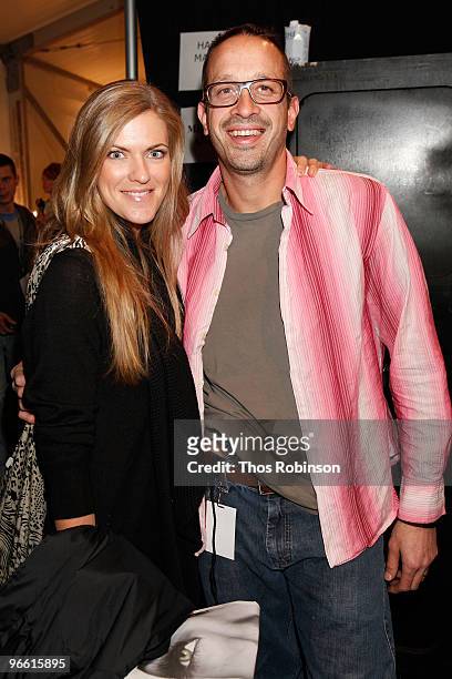 Editor of Australian Cosmopolitan Bronwyn McCahon and hair stylist Zaiya Latt pose backstage at the Michael Angel Fall 2010 Fashion Show during...