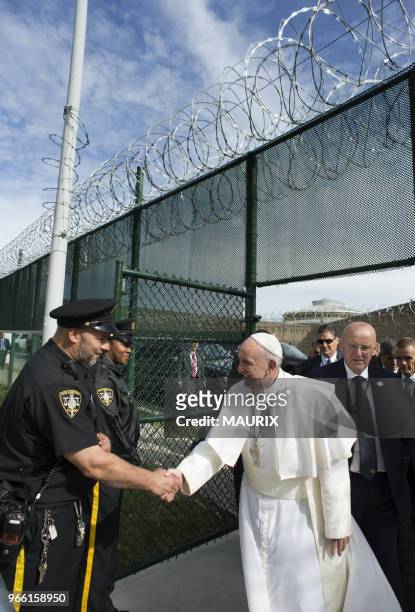 Le Pape François a visité une prison à Philadelphie le 27 septembre 2015, Etats-Unis. Rencontrant au dernier jour de sa visite aux États-Unis une...