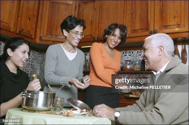 Zohra Ben Lakdhar, professor in physics, laureate of the 2005 L'Oreal-UNESCO Award, at home, with her husband Tahar, her daughters Aicha and Zeined ....