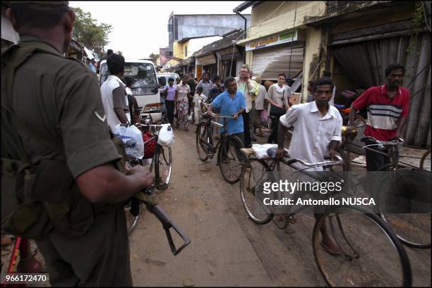 Sri Lanka Army patrolling the city of Galle, south Sri Lanka, destroyed by tsunami.