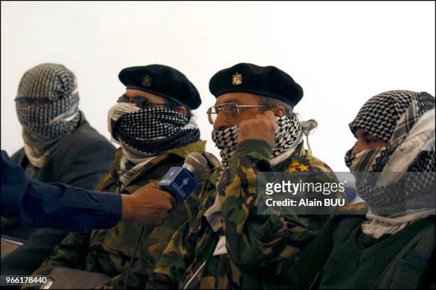 Suleimanieh, Iraqi Kurdsitan, four Iraqi officers of the Iraqi Patriotic Union defecting from Saddam Hussein's army gives press conference at the...