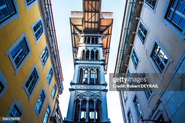 Ascenseur de Santa Justa , seul ascenseur urbain classé monument historique, 28 mars 2017, Lisbonne, Portugal.