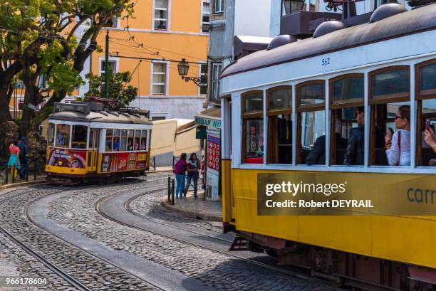 Tramway électrique de la ligne n° 28 nommé "Elétricos" , le 31 mars 2017, Lisbonne, Portugal.