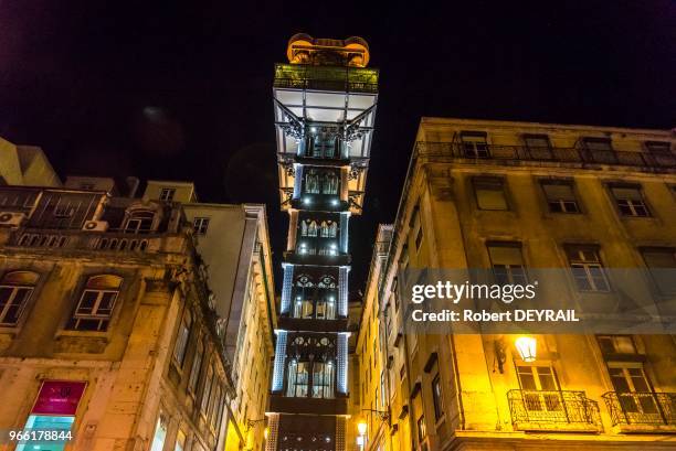 Ascenseur de Santa Justa , seul ascenseur urbain classé monument historique, 29 mars 2017, Lisbonne, Portugal.